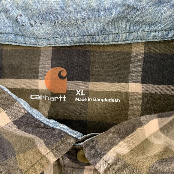 Carhartt Button Shirt Mens XL Plaid Brown Long Sleeve Pocket Cotton - Picture 7 of 16